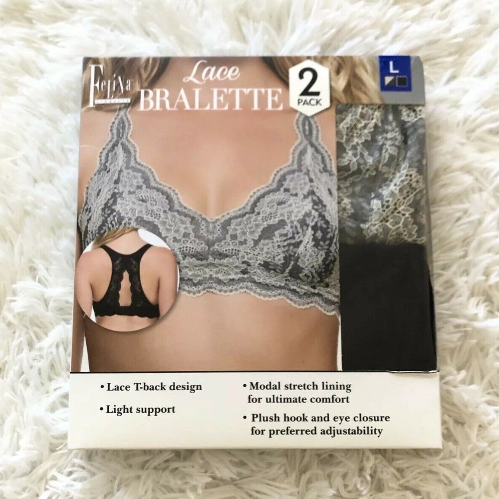 FELINA 2-Pack Lace Racerback Bralette Size Large
